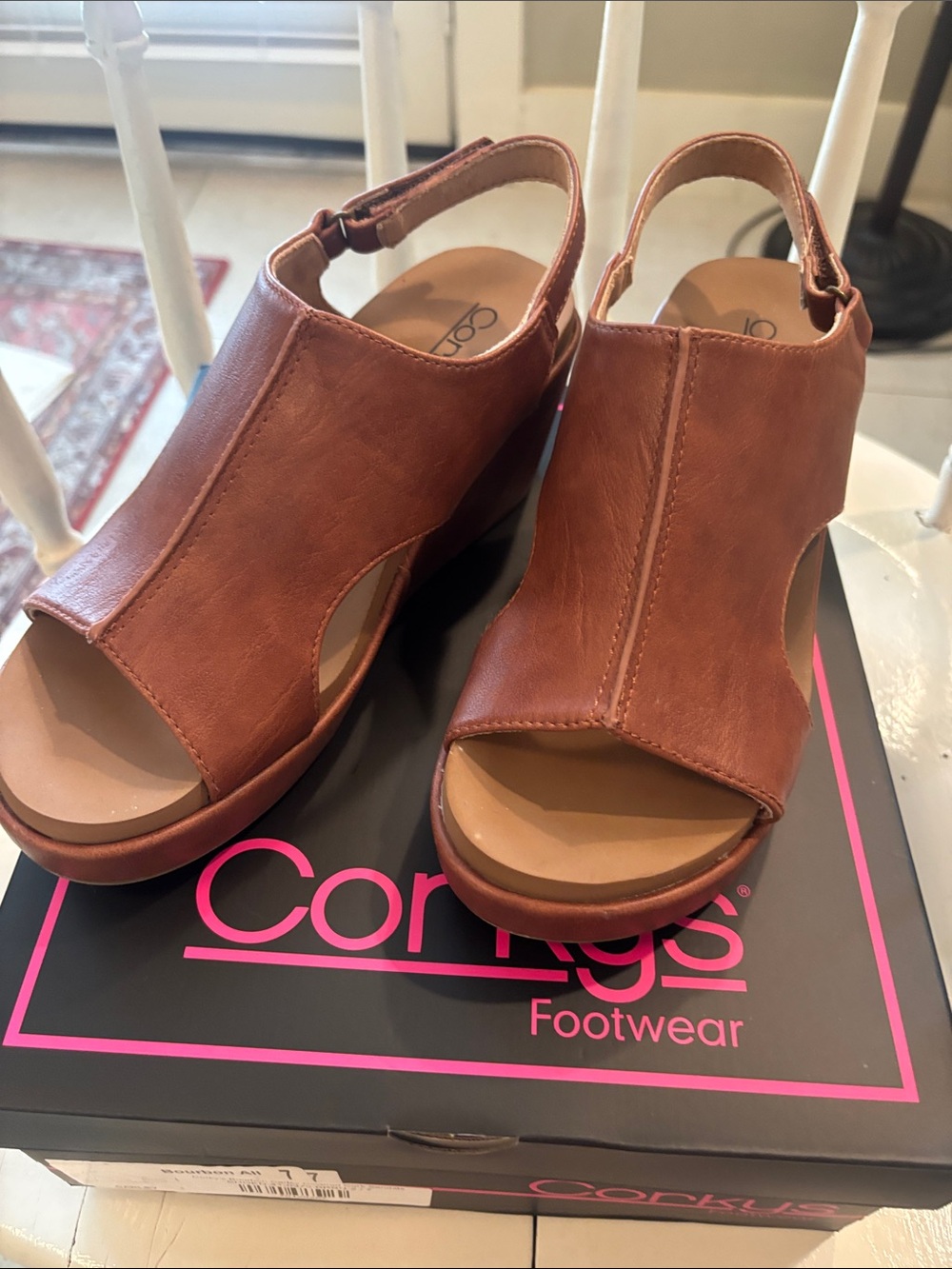 Corkys Rustic Brown Open-Toe Slingback Wedge Sandals
